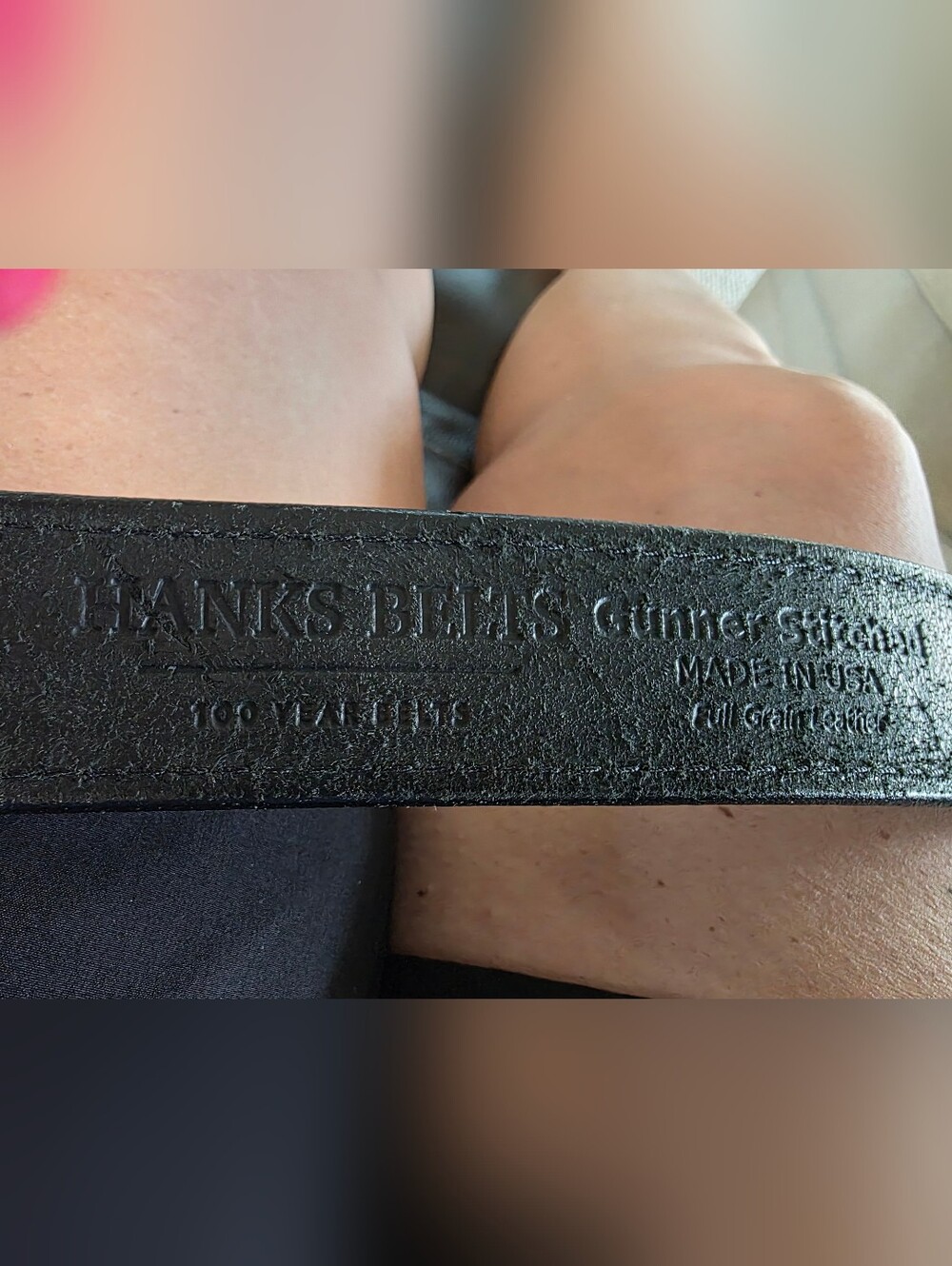 Hanks Belts Mens Gunner Stitched Black Leather Belt Size 56 Full Grain Leather — image 8 of 8